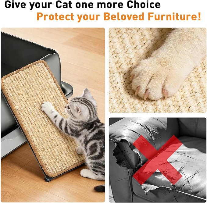 Stainless Steel Cat Litter Box with Natural Sisal Cat Scratching Mat Non-Sticky,Anti-Leakage,Easy Cleaning