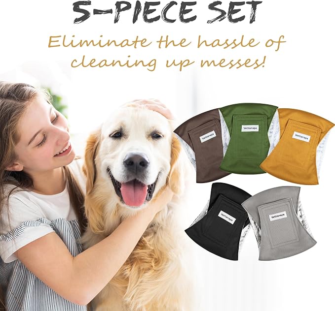 5 Pack Dog Diapers Male Reusable Belly Bands Washable for Large Male Dogs, High Absorbency for Puppy & Doggy, Size XXL