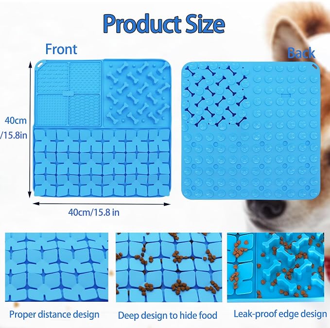Silicone Snuffle Mat for Dog,Slow Feeder Lick Mat with Suction Cups for Slow Eating,Encourages Natural Foraging Skill,Pet Sniffing Mat for Small/Medium/Large Dog Cat (Blue)