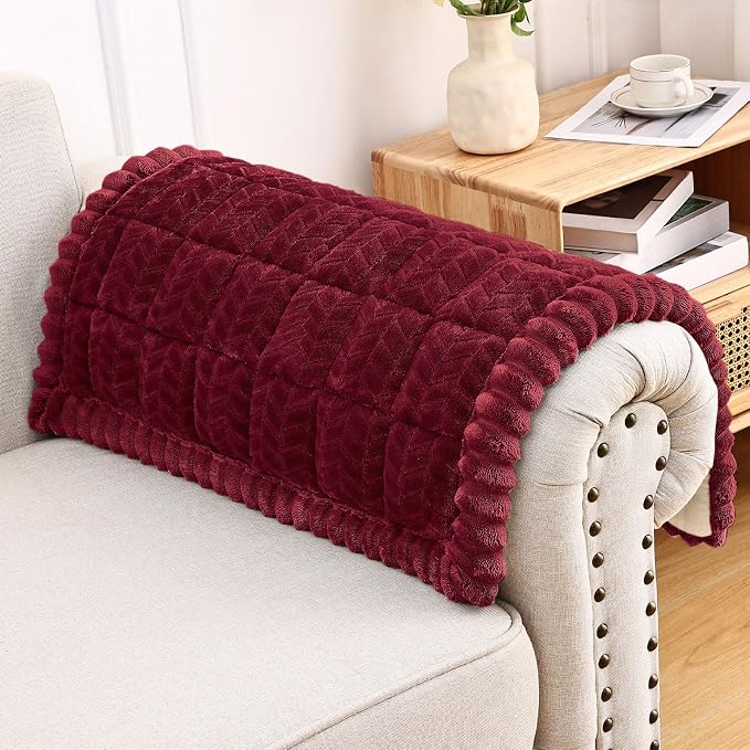 Smiry Couch Cover for Dogs, Non Slip Fuzzy Pet Sofa Arm Covers Washable for Armrest & Backrest, Soft Thick Furniture Protector for Cats Dogs, Against Fur, Dirt (Red, 27.6"x27.6")