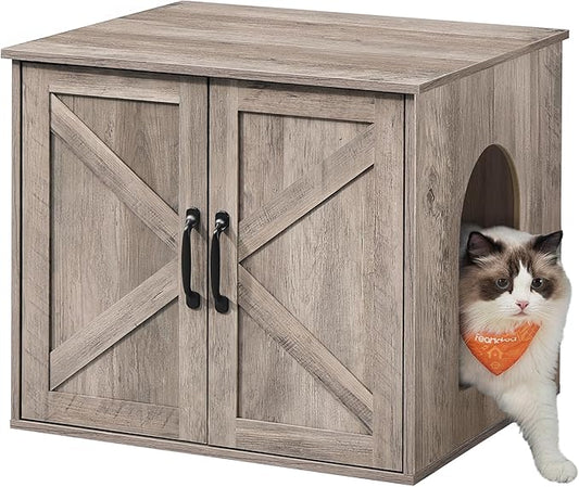 Feandrea Cat Litter Box Enclosure, Hidden Litter Box Furniture, Indoor Pet House End Table, 23.6 x 19.7 x 19.7 Inches, Heather Greige UPCL042K101