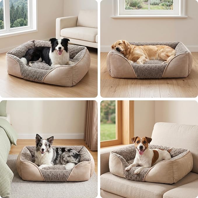 INVENHO Medium Dog Bed for Large, Small Dogs - Rectangle, Washable, Orthopedic, Soft, Calming, Durable Pet Cuddler with Anti-Slip Bottom (M: 25"x21"x8")