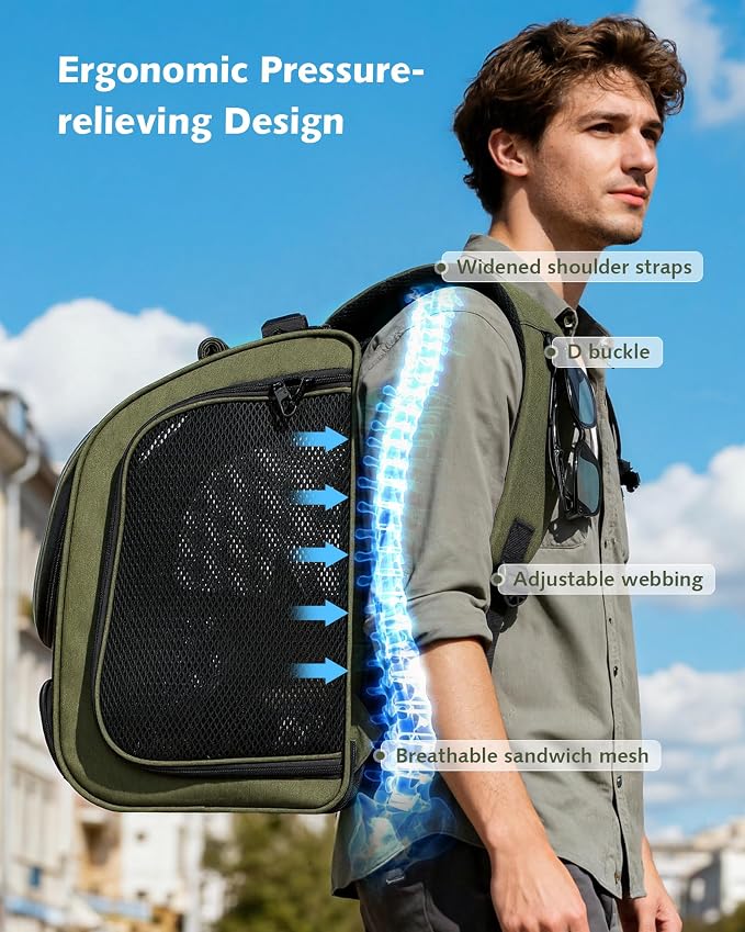 Pecute Expandable Cat Backpack Carrier, Large Space Cat Bubble Backpack, Breathable Cat Carrier, Shaded Dog Backpack Carrier for Travel, Hiking, Vet,12.6" L x 10.2" W x 16.5" H,Green