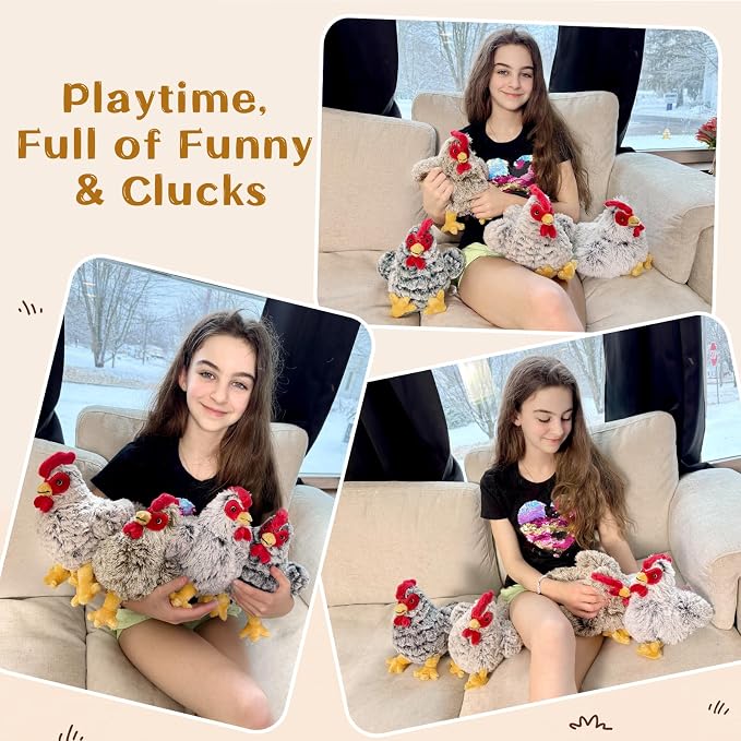 Muiteiur 4 Pack Hen Stuffed Animal Set, 9.8 inch Cute Chicken Stuffed Toy, Hen Plush Bulk for Kids Toddlers Birthday Gifts