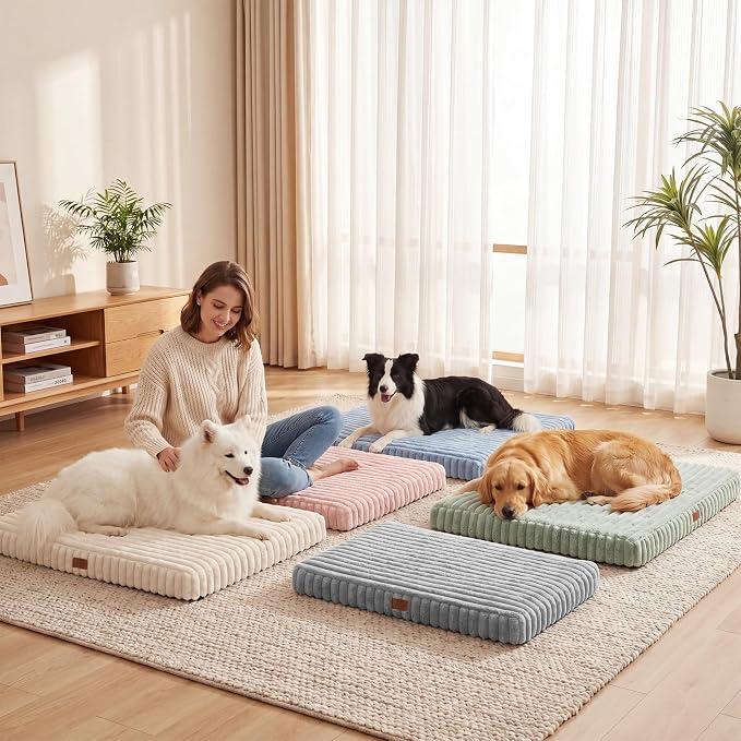 Orthopedic Dog Bed for Extra Large Dog, Waterproof Pet Bed,Non-Slip Bottom and Egg-Crate Foam with Removable Washable Cover Crate Bed,Cream,42"x30"x4"