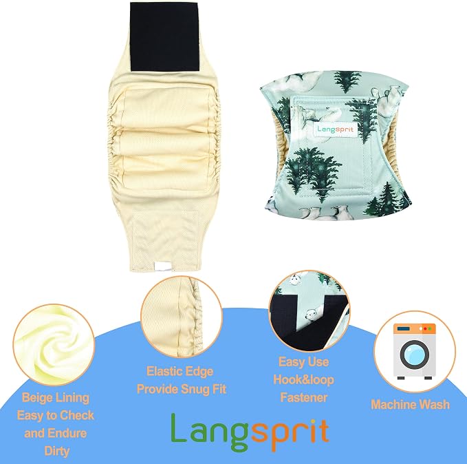 Langsprit Male Belly Bands for Dogs (Pack of 3) - High Absorbing Dog Wraps Male Washable - Reusable Dog Diapers (Fox,Cat,Polar Bear, X-Small)