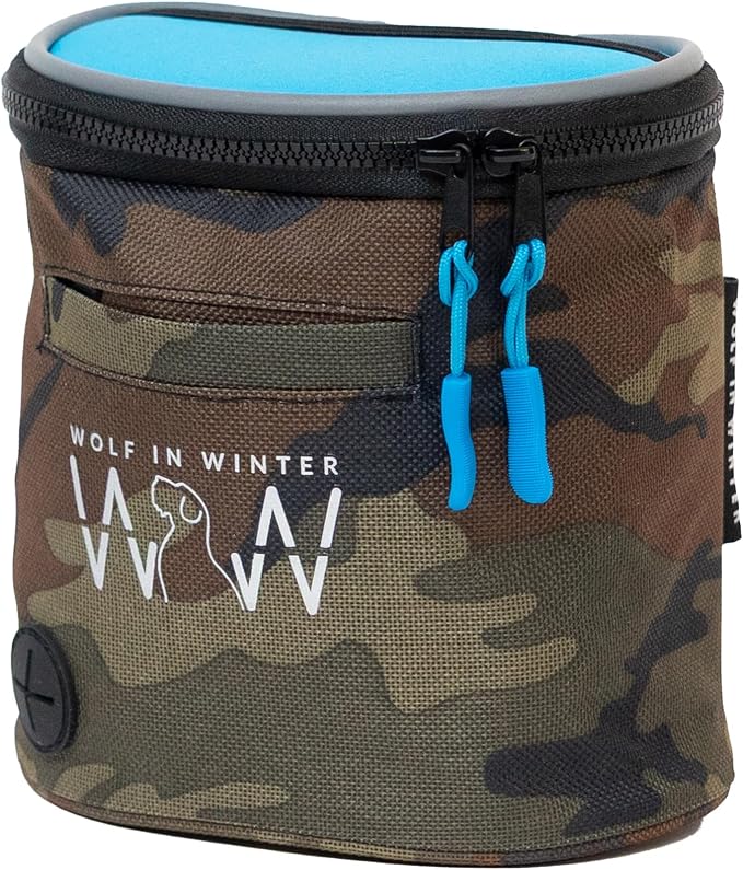 Quickdraw Dog Treat Pouch – Training Bag with Poop Bag Dispenser, Clicker Holder and Waist Belt – Hands-Free, Reflective and Durable for Puppy Training, Walks and Hikes (Blue/Camo)