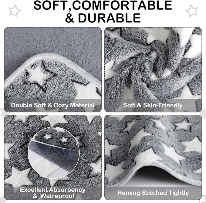Tudomro 8 Pcs Absorbent Guinea Pig Blankets Washable Small Animal Fleece Bedding Cage Liners Reusable Pet Sleep Mat Pad Cover for Ferret Chinchilla Furniture Protection(Grey Star,16 x 24 Inch)