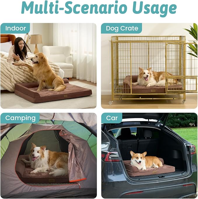 COZY KISS Orthopedic Dog Bed for Extra Large Dog 44x32 inch, XL Pet Sofa, Bolster Foam Bed with Sides, Non-Slip and Egg-Crate Big Dog Couch Bed with Washable Removable Cover, Brown