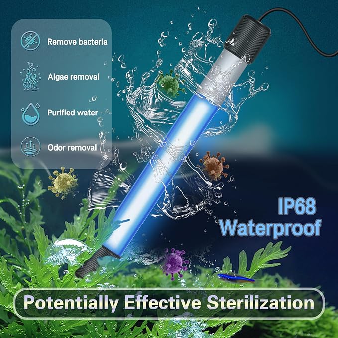 13W Timer UV Aquarium Clean Light Algae Removal Fish Tank LED Light Green Clean Waterproof for Pond Tank Aquarium