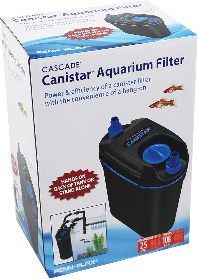 Penn-Plax Cascade Canistar Hang-On Canister Aquarium Filter – Great for Freshwater and Saltwater Fish Tanks – 108 Gallons per Hour (GPH)