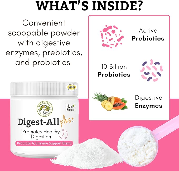 Wholistic Pet Organics Daily Cat & Dog Probiotics for Digestive Health, Anti Diarrhea & Gut Support - Probiotics for Dogs with Digestive Enzymes & Prebiotic Fiber - Cat Probiotic - 4 Oz - 113 Scoops