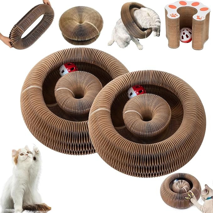 2PCS Kitty Curls Cat Toy,Magic Organ Cat Toy,Cat Scratcher for Grinding Claw Cardboard Cat Toys,Interactive Scratch Pad with Toy Ball