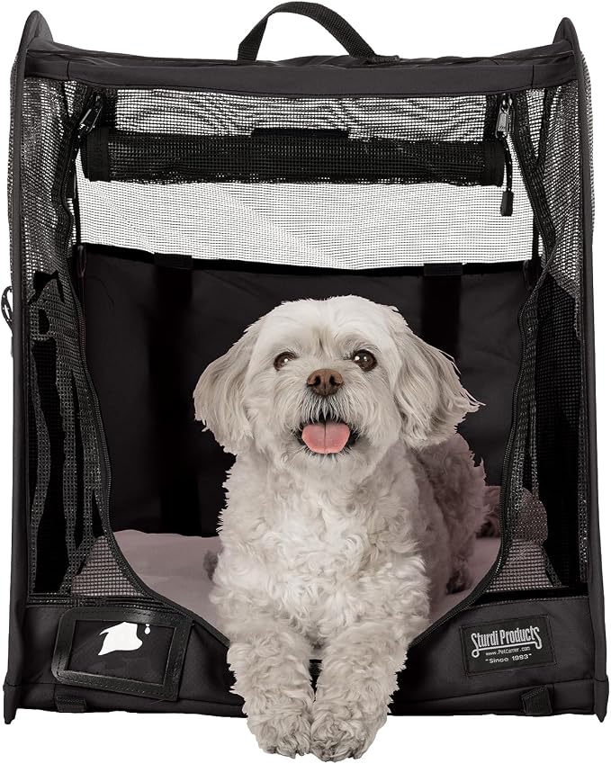 STURDI Small Pop-Up Kennel Cargo Portable Pet Bag | Collapsible Travel Pet Crate for Cats & Dogs | Single, Black
