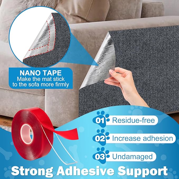 ENONCI Cat Carpet Protector 47.2"x15.8", Wall Corner Cat Scratcher Pad for Indoor,Trimmable Self-Adhesive Cat Scratching Mat Furniture Protector for Couch Sofas Door