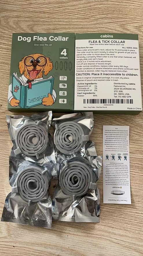 cabins Flea and Tick Prevention for Dogs - Flea Collar - 4 Count - Adjustable