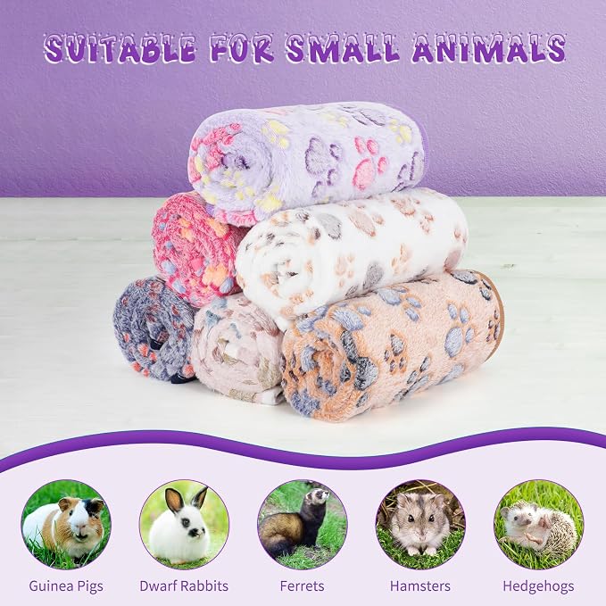 YUEPET Waterproof Guinea Pig Blankets Washable 6 Pack Small Animal Fleece Cage Liners Pet Soft Sleep Mat Pad Cover Warm Flannel Throw for Hamster Guinea Pig Rabbit Chinchilla Hedgehog Ferret 35"×24"