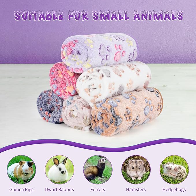 YUEPET Waterproof Guinea Pig Blankets Washable 6 Pack Small Animal Fleece Cage Liners Pet Soft Sleep Mat Pad Cover Warm Flannel Throw for Hamster Guinea Pig Rabbit Chinchilla Hedgehog Ferret 23"×16"