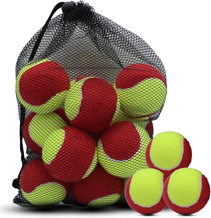 SHYUJAJIE 20 Pack 25%/50%/75% Low Compression Stage Tennis Ball for Beginners Youth Kids Training Practicing Ball with Mesh Bag for Easy Transport