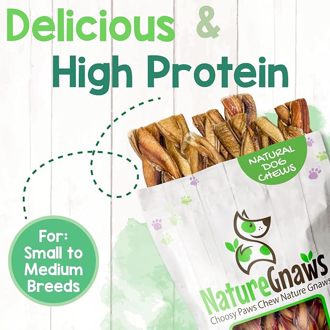 Nature Gnaws Braided Bully Sticks for Dogs 5-6" (10 Count) - Long Lasting for Small and Medium Dogs - Natural Beef Dog Chew Bones - Rawhide Free