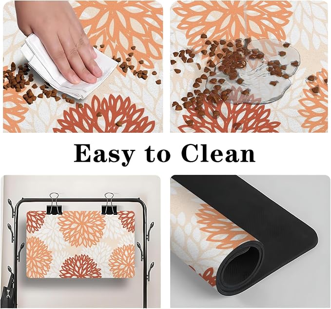 Dog Food Mats for Floors, Absorbent and Quick-Drying Pet Cat Food Mat,Anti-Fouling and Easy-to-Clean Pet Feeding Mat,Dog Bowl Mat for Messy Drinking Water Bowls.17x27, Bohemia Dahlia Floral Style
