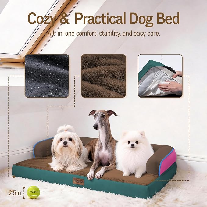 Comfort Expression Dog Bed Large Size Dog - XL Pet Bed Waterproof Orthopedic Pet Couch Memory Foam Sofa Bolster with Removable Cover - 42 x 30