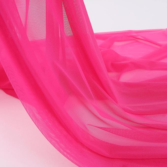 Superfine 4-Way Stretch Net Fabric Nylon Spandex Power Mesh, Pre-Cut 5 Yards Long 60" Wide, Lightweight Sheer (Hot Pink)