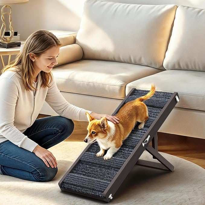 Pawaboo Foldable Dog Ramp, Small Dog Ramp for Couch, 4 Adjustable Height from 13'' to 21", Stable Pet Steps with Non-Slip Pad, Portable Pet Ramps Use for Couch Sofa Stairs, Black