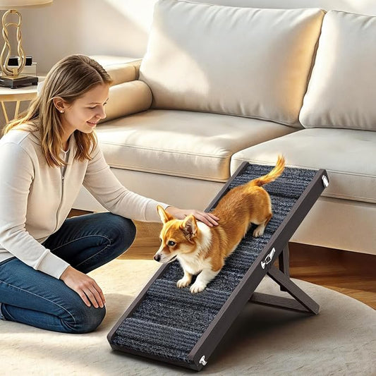 Pawaboo Foldable Dog Ramp, Small Dog Ramp for Couch, 4 Adjustable Height from 13'' to 21", Stable Pet Steps with Non-Slip Pad, Portable Pet Ramps Use for Couch Sofa Stairs, Black