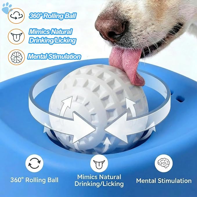 Slow Feeder Dog Bowl for Liquid Treats – Dog Lick Bowl with Rolling Ball, Anti-Slip Dog Enrichment Toy for Bone Broth and Yogurt, Calming Mental Stimulation for Small Medium Breeds-Blue