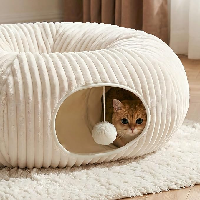 31 Pcs Interactive Cat Toys for Indoor Cats, Cat Tunnel with Moving Ball, Cat Toy Launcher, Catnip Toys, Chew Rope, Feather Wand, Springs and Balls for Indoor Kittens, White