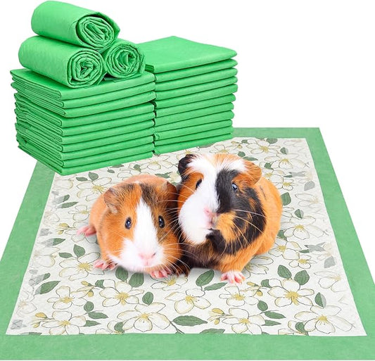 Fhiny 100 PCS Disposable Guinea Pig Pee Pads, 13'' x 18'' Super Absorbent Rabbit Cage Liner Odor Control Small Pet Cage Training Pads for Rabbit Bunny Ferret Cat Puppy and Other Small Animals