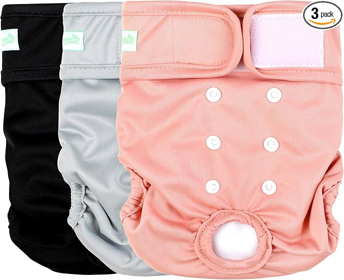 wegreeco Washable Reusable Premium Dog Diapers,Pack of 3,Small Dog Puppy & Doggy Diapers Female,Dog Period Panties Diapers Female in Heat