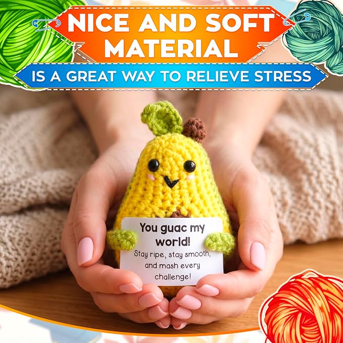 Reluen Crochet Avocado, Stay Ripe Stay Smooth Handmade Mini Avocado Stuffed Figure with Affirmation Message Card, Cute Friend Gifts Desk Decor for Women Men Mom Daughter Sister Coworker Birthday