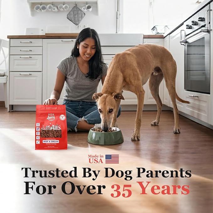 Freeze Dried Raw Beef & Organ Raw Dog Food, 80/10/10 Recipe with Beef, Organs & Ground Bone, High Protein Grain Free Freeze Dried Dog Food Topper for Dog's of All Life Stages, Made in USA, 8 Oz