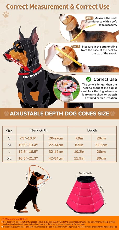 Soft Dog Cone Collar After Surgery: Adjustable Long Foldable Comfy Recovery Shame Elizabethan Stop Licking Small Medium Large Dogs (Red, S)