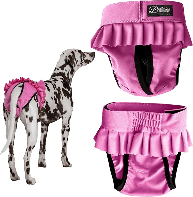FINNERO Ballerina Dog Diaper – Washable, Reusable, Leak-Proof – Heat, Period & Urine Incontinence Protection – Comfortable, and Stylish Design – Adjustable Fit for Female Dogs – Medium, Pink