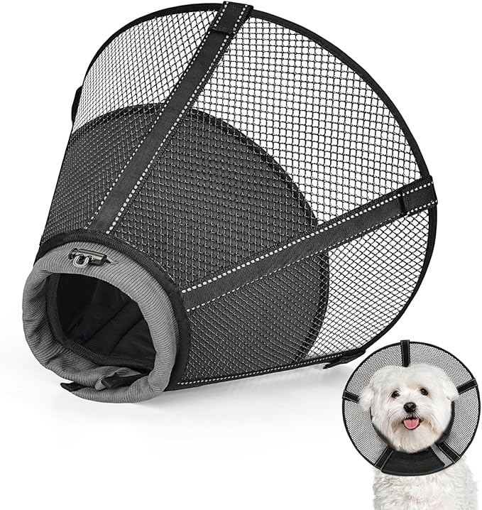 Dog Cone Collar After Surgery to Stop Licking: Soft Grid Recovery Collar with Detachable Pad, Elizabeth Cone Alternative for Large Medium, Small Dogs, Normal Eating and Drinking,XS