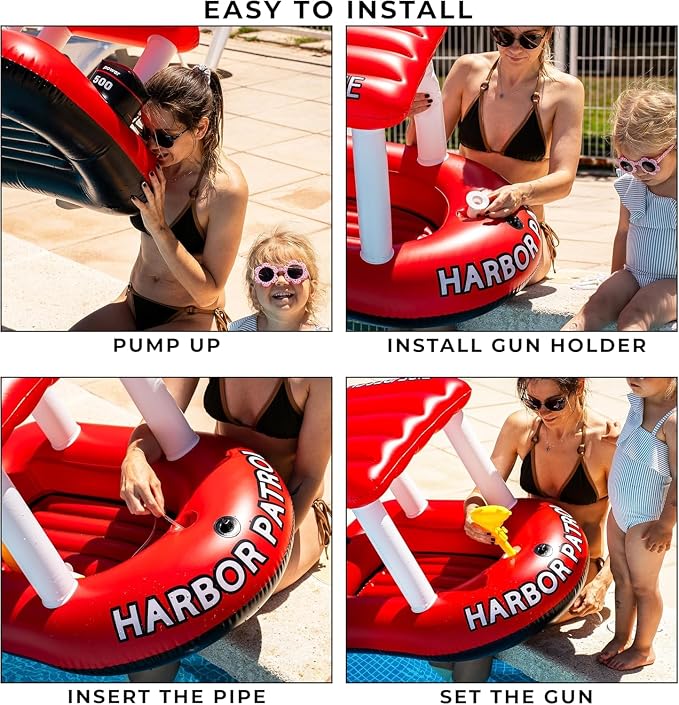 Police Boat Inflatable Pool Floats Kids, Toddler Harbor Master Police Patrol Inflatable Boat Pool Float Ride On, Fun Water Toy Squirter Pool Toy, Police & Fire Rescue Theme Pool Raft for Boys, Girl