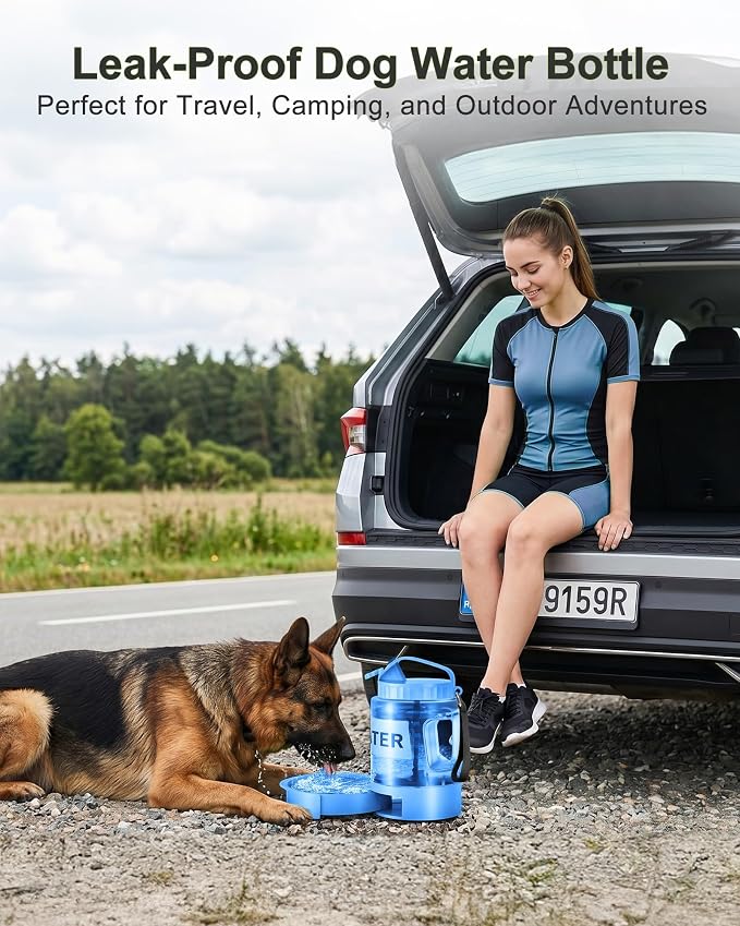 77oz Dog Water Dispenser, 2.2L Large Portable Dog Water Bottle with Pull-Out Drinking Bowl, BPA Free Leak-Proof Pet Travel Water Container for Camping, Hiking, Beach, Car Travel Essentials - Blue
