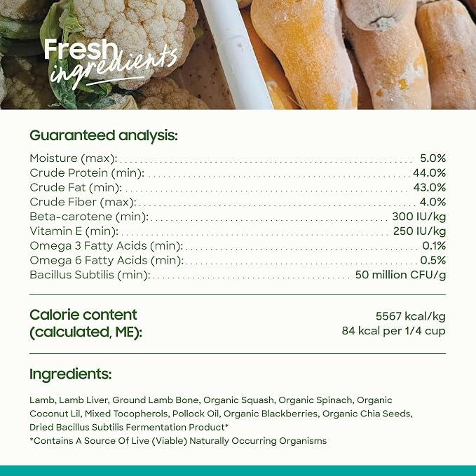 smallbatch Freeze Dried Dog Treats, Superfood Food Topper Lamb Bites for Dogs & Cats, Probiotics, Organic Ingredients, High Protein, Grain Free Healthy Treat or Food Topper, Made in the USA, 7 oz Bag