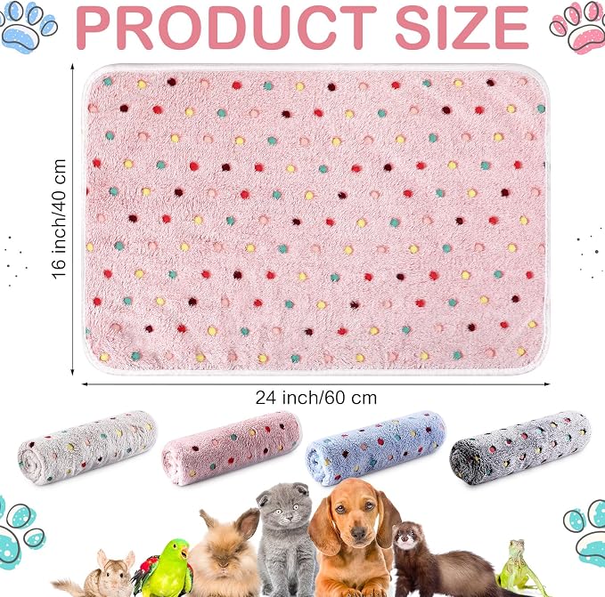 Tudomro 8 Pcs Absorbent Guinea Pig Blankets Washable Small Animal Fleece Bedding Cage Liners Reusable Pet Sleep Mat Pad Cover for Ferret Chinchilla Furniture Protection(Dot,16 x 24 Inch)