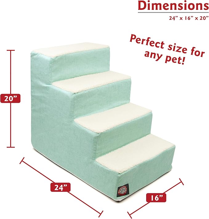 Majestic Pet 4 Step Portable Dog Stairs for Small Dogs to get on Bed Supports 25 lbs or Less – Dog Steps for High Bed with Machine Washable Cover – Pet Stairs for Cats Jackson Heathered Mint Teal