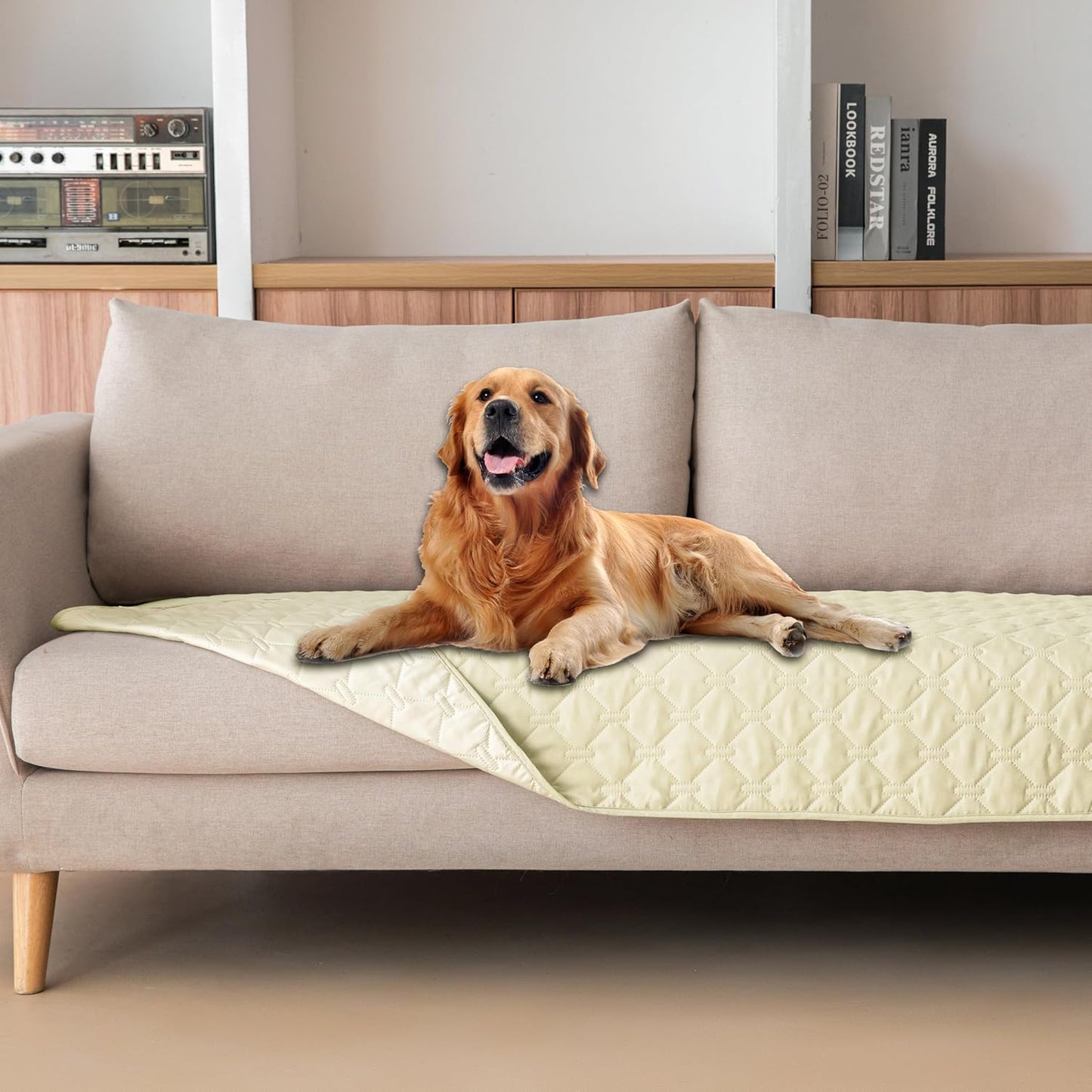 gogobunny 100% Double-Sided Waterproof Dog Bed Cover Pet Blanket Sofa Couch Furniture Protector for Puppy Large Dog Cat, Reversible (30x90 Inch (Pack of 1), Dark Cream/Light Cream)