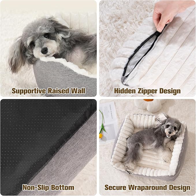 Avont Supportive Dog Bed for Small Medium Dogs, Plush Foam Fill, Cream | Removable Machine Washable Cover, Low 5.12" Entry for Pups & Seniors, 7:3 Foam-PP, Non-slip Bottom, Hidden Chew-proof Zippers