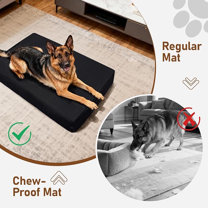 Chew Proof Dog Bed, Indestructible Dog Bed for Aggressive Chewers, Durable Crate Mat Waterproof & Machine Washable Kennel Pad for Indoor Outdoor
