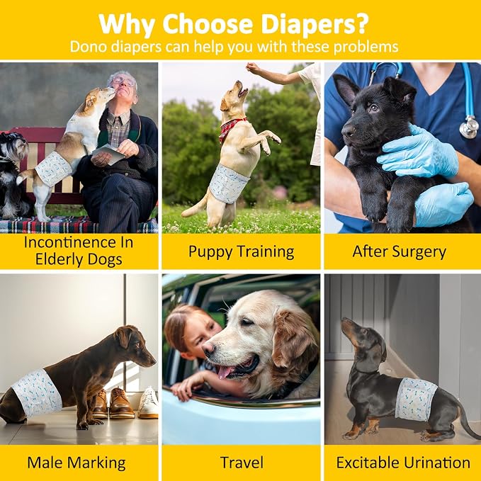 Dono Disposable Male Diapers for Small Dog, XS, 14 Count | Wetness Indicator, Super Absorbent, Leak Protection, Belly Bands for Male Dogs, Excitable Urination & Incontinence