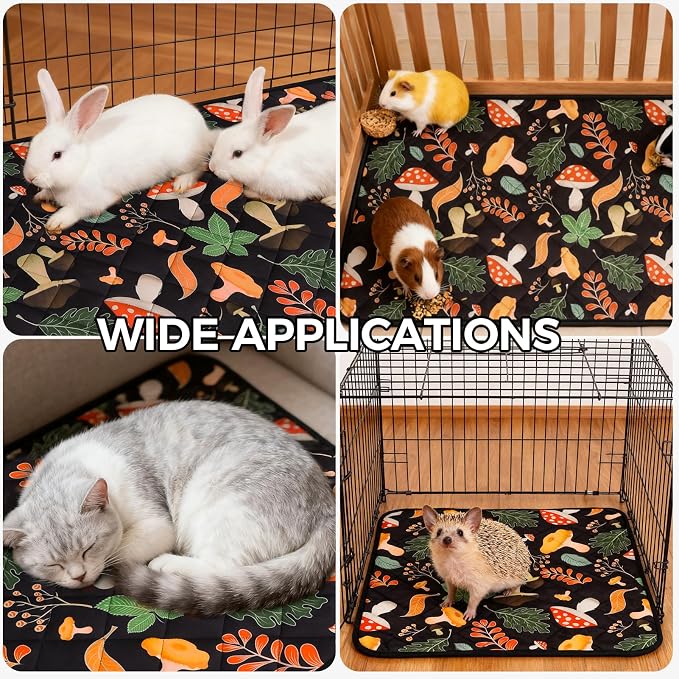 Homimp 2 Pcs Guinea Pig Pee Pads,Self Heating Guinea Pig Bed Pads for Winter Keep Warm,Washable&Anti Slip Small Animal Beds for Indoor Rabbit Hamster Squirrel Hedgehog Chinchilla Ferret,Black 24"x47"