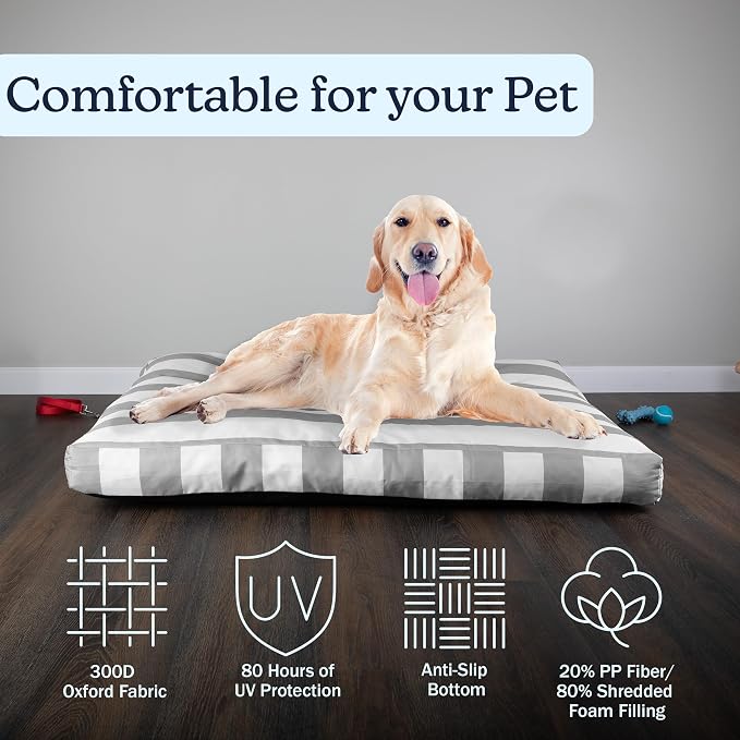 Dog Bed - Indoor/Outdoor Pet Bed with Removable Washable Cover and Non-Slip Bottom - 44in Large Pet Mat for Dogs up to 90lbs - Water-Resistant Dog Mat by PETMAKER (Gray)