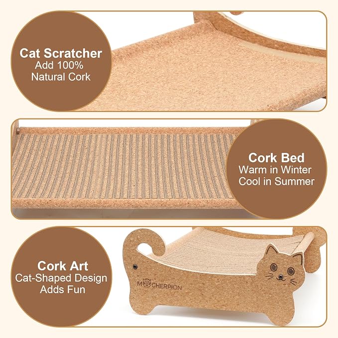 Natural Cork Cat Bed-Cat Scratching & Cat Hammock 2-in-1-Cat Scratchers for Indoor Cats-Scratching Post Cat Toys-Cat Furniture-Cat Scratch Board-Cat Scratch Pads-Eco-Friendly-Cat Gifts